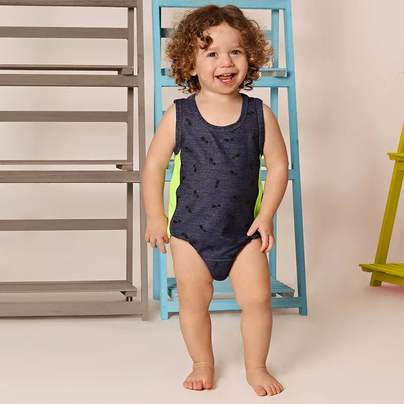 AA-Baby boy and girls blue denim short romper