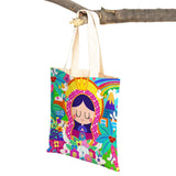 Ladies Shopping Bag Cartoon Virgin Mary Series Handbag Foldable Reusable Cloth Shopper Harajuku Style Student Canvas Tote