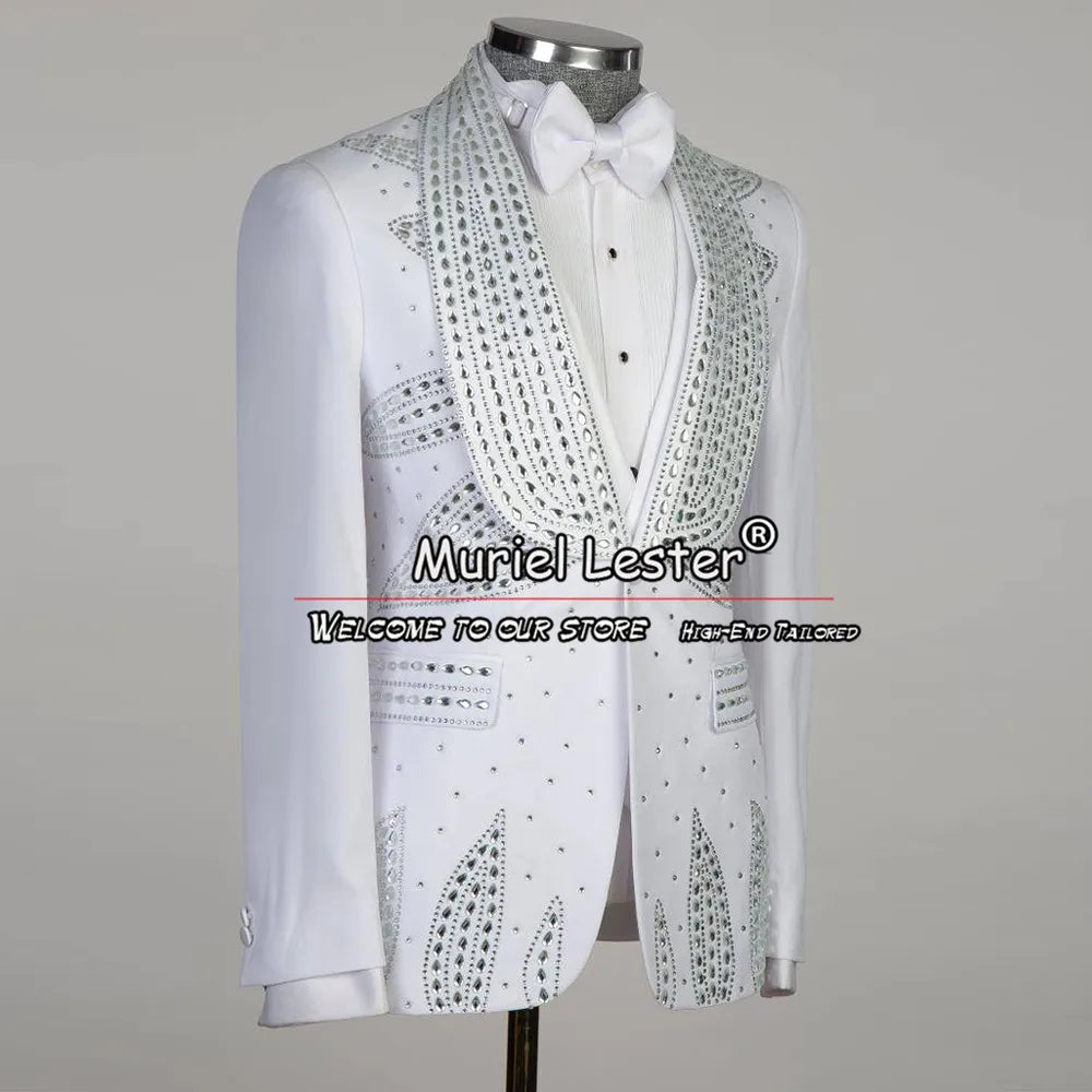 White Suits For Men Wedding Luxury Heavy Beading