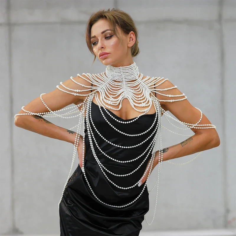 Women Body Chain Sexy Pearl Body Bra Chain