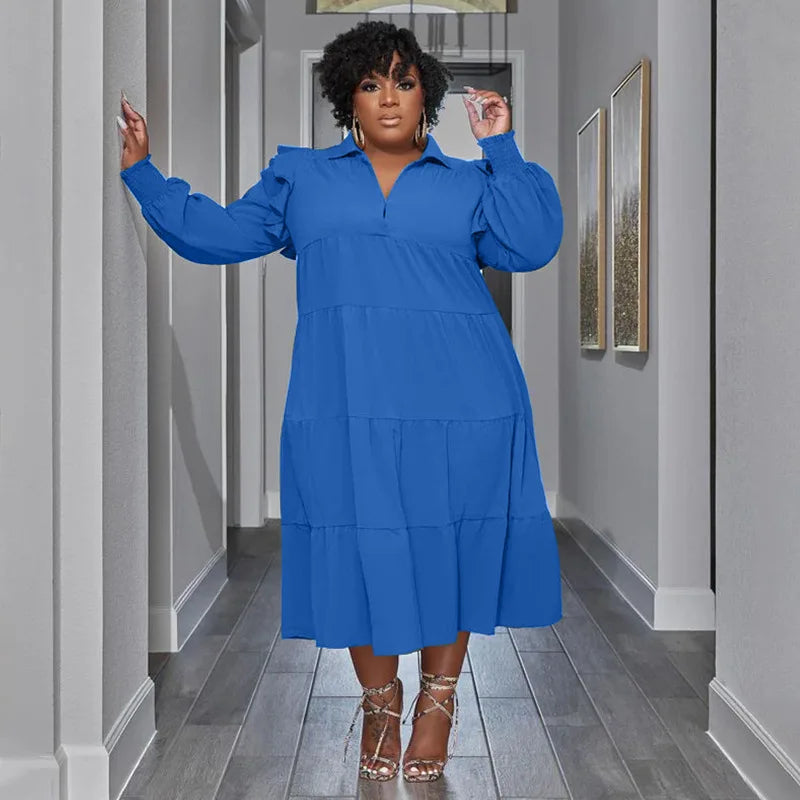 CM.YAYA Plus Size Vintage Women Long Sleeve Turn-down