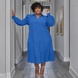 CM.YAYA Plus Size Vintage Women Long Sleeve Turn-down