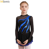 Figure Ice Skating Dress Kids Girls Long Sleeve