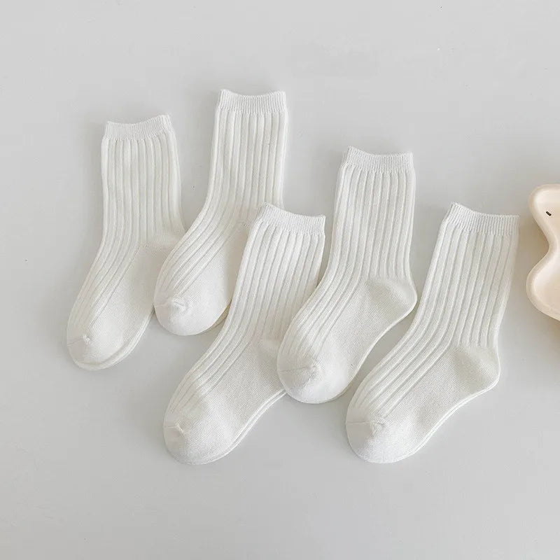 5Pairs/lot Solid Kids Socks Casual Baby Girls Boys