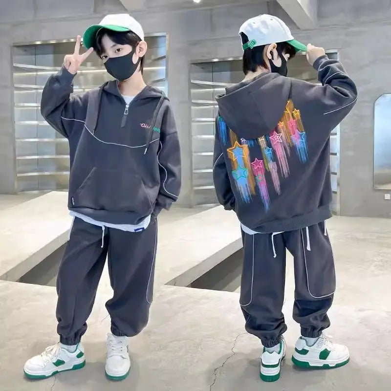 Autumn Children's Boy Clothes Set Letter Embroidery Hooded