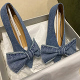 2023 New Designer Blue jeans bow flat shoes