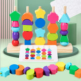 Montessori Wooden Beads Sequencing Toy Set, Five Columns