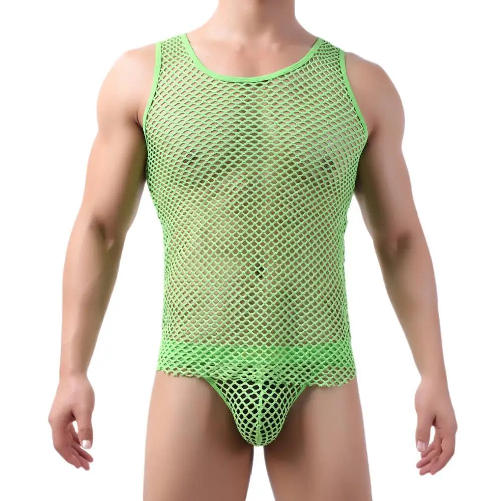 Mens Tank Tops Transparent Big Mesh Sleeveless Singlet