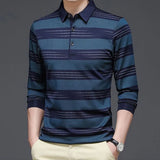 Spring Autumn Men Striped Long Sleeve Polo Shirts