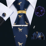 Barry.Wang Silk Mens Tie Hanky Cufflinks Clip Brooch