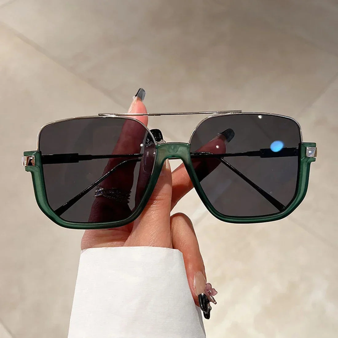 Fashion Vintage Big Square Sunglasses Half Metal Frame