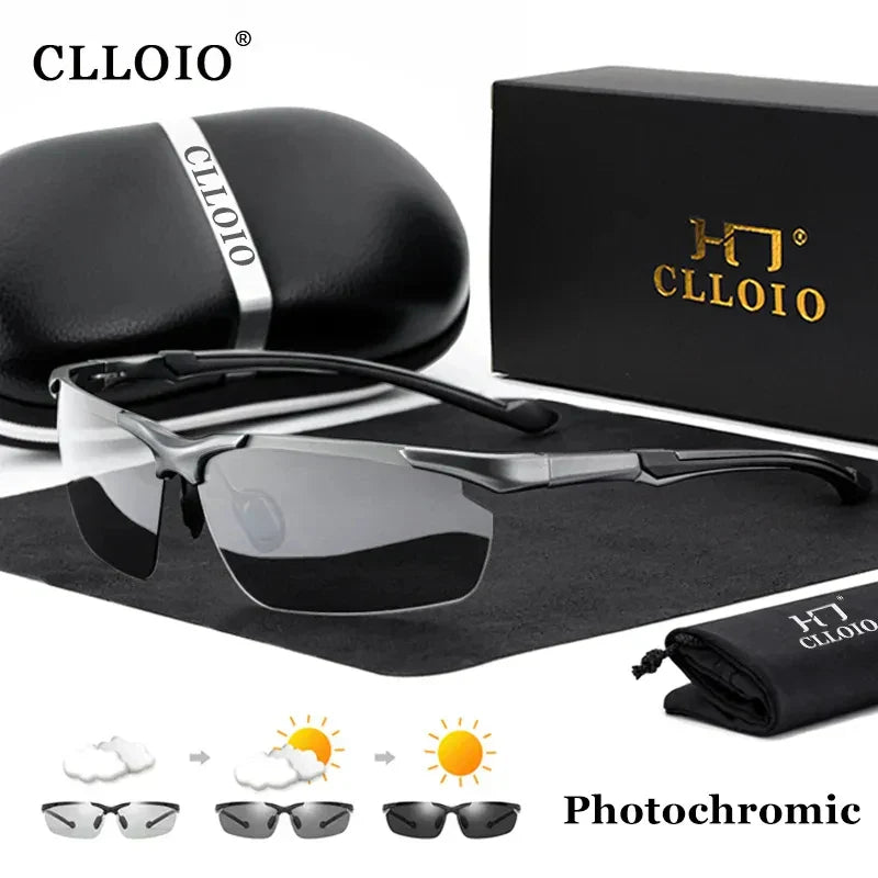 CLLOIO Top Quality Aluminum Polarized Photochromic Sunglasses Men