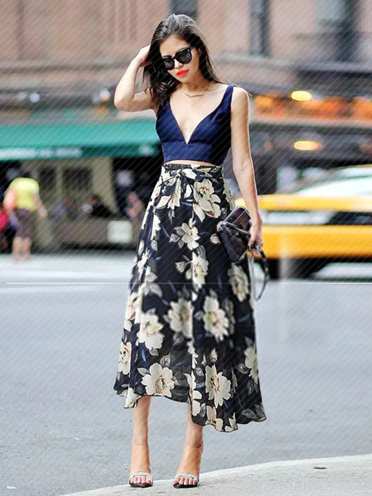 Plus Size Print Floral Skirt Women 2023 Summer