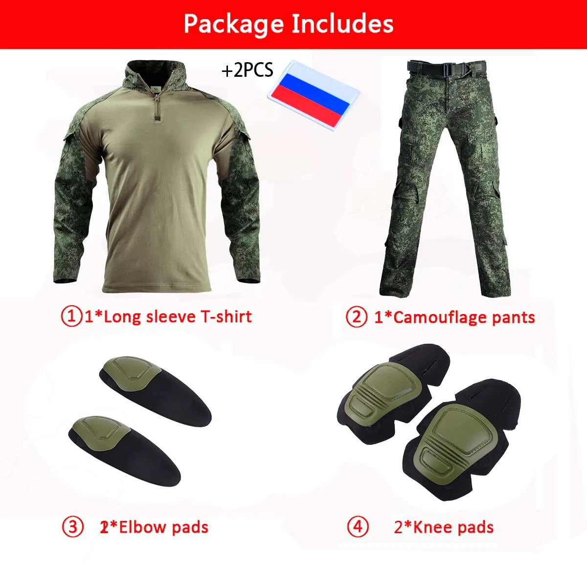 Mens Tactical Suit with Pads Combat Shirtpants Military