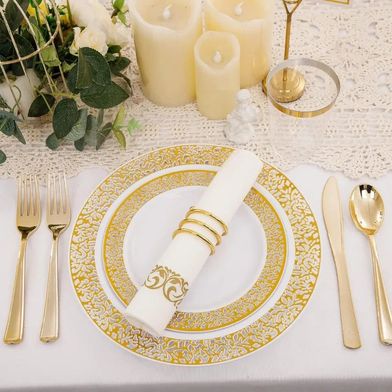 150PCS Silver Plastic Plates, Disposable Silverware & Plastic
