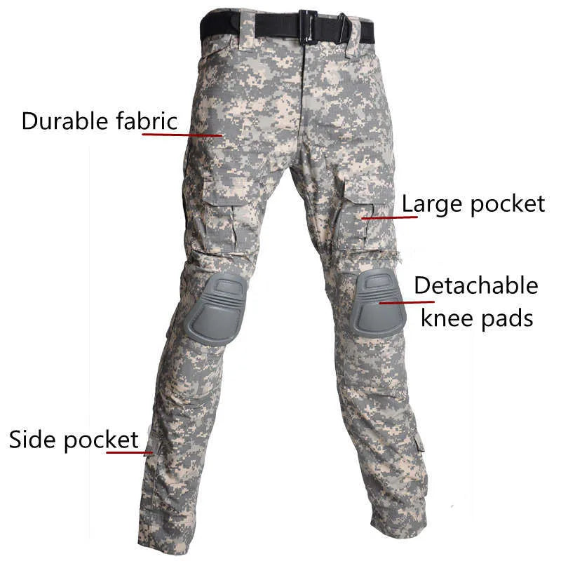 Mens Tactical Suit with Pads Combat Shirtpants Military