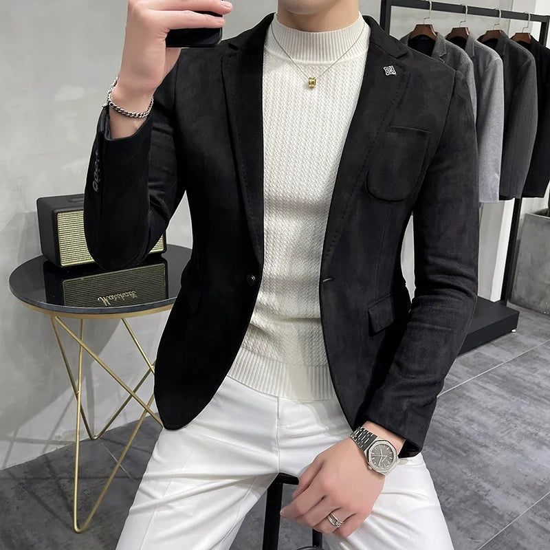 Men's Deerskin Fleece Jacket Suit Coat Blazer Men's