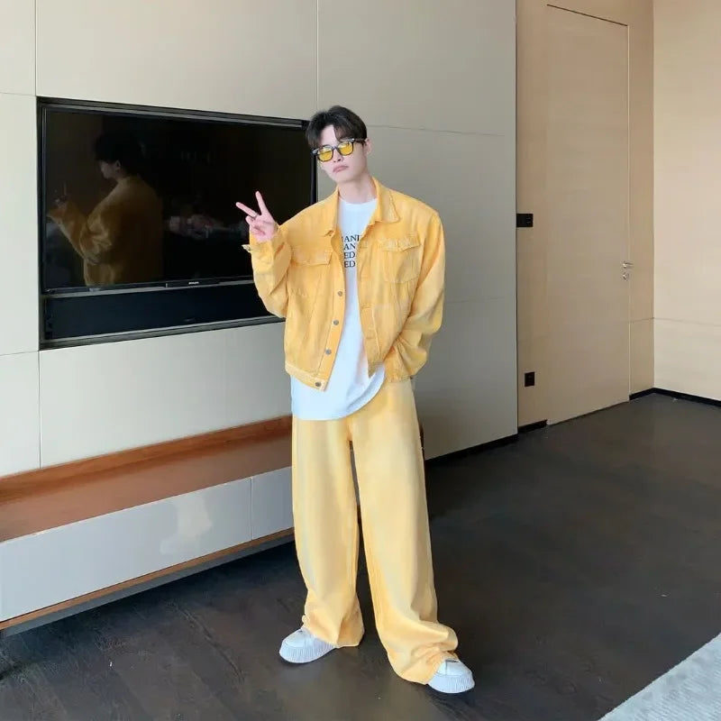 Men's Two-piece Suits High Street Denim Jacket Loose