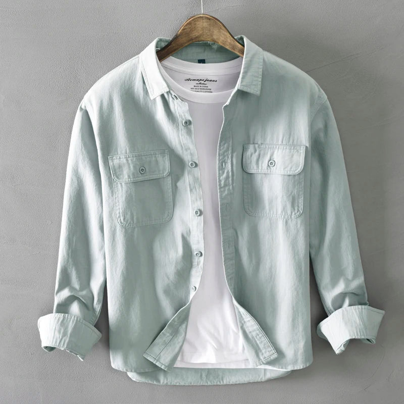 HIQOR New Mens Vintage Shirt Male Lone Sleeve