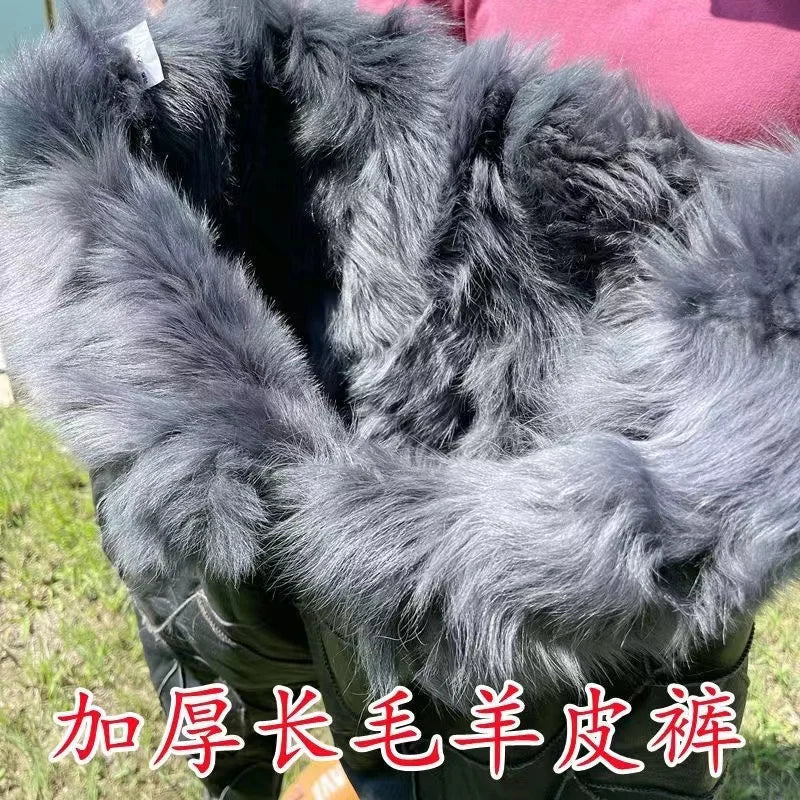 Pure Sheepskin Pants Cold Winter High Waist Inner