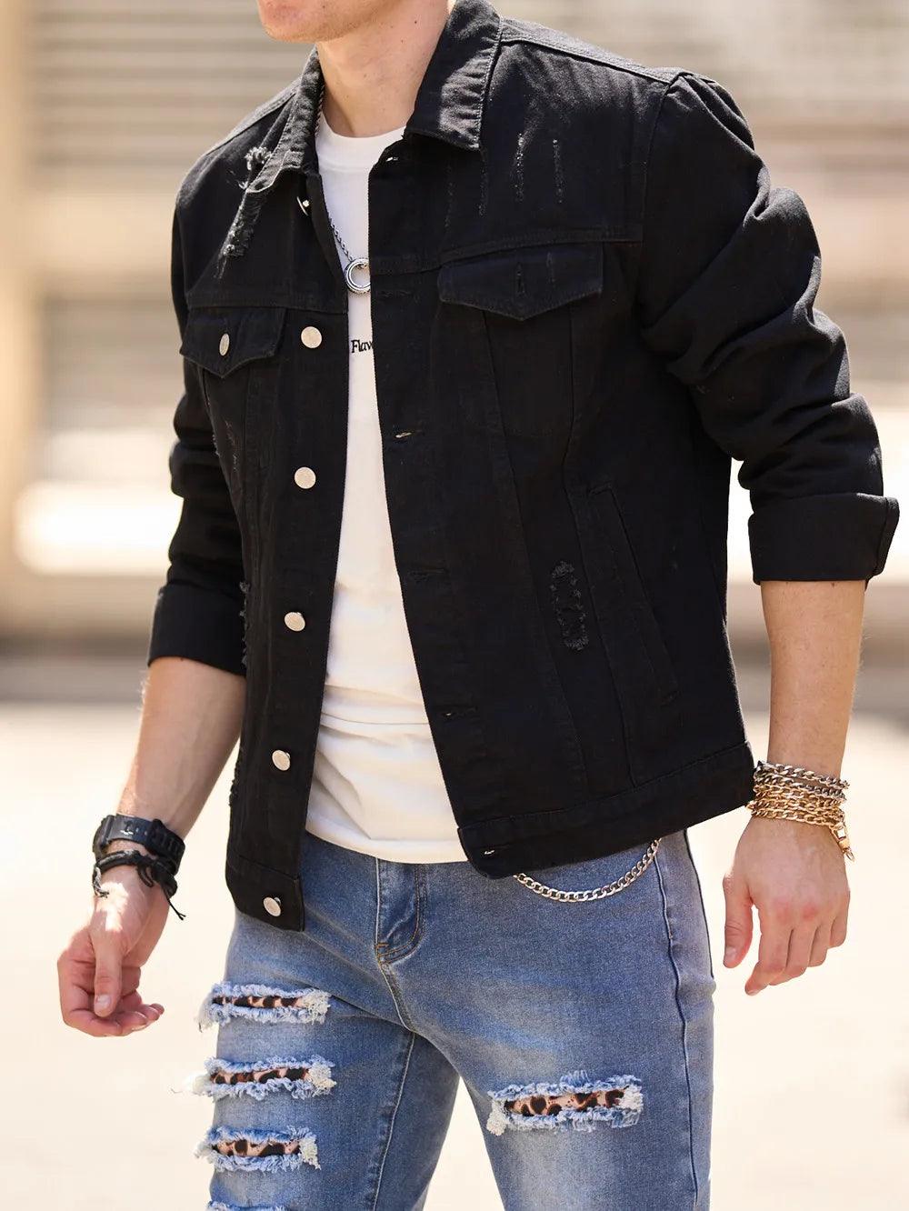 2023 Men Streetwear Fashion Slim Denim Jacket High