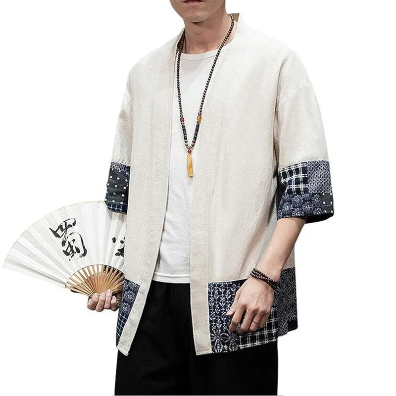 Mens Japanese Kimono Cardigan Loose Cotton Linen 34