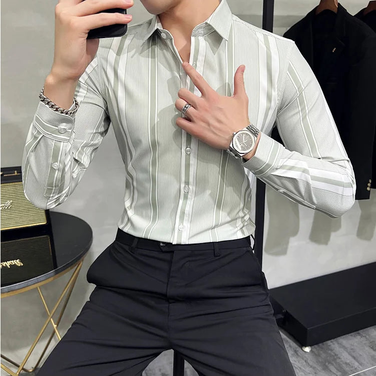 British Style Autumn New Striped Shirts Mens Long