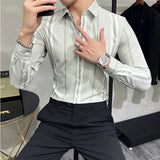 British Style Autumn New Striped Shirts Mens Long