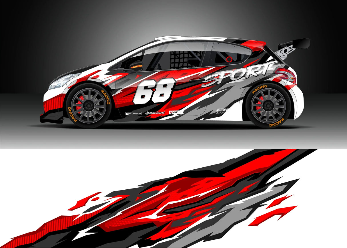 Full Body Racing Graphic Decal Vinyl Wrap Modern Design Red Retro Car Full Wrap Sticker Decorative Car Decal 300*60cm