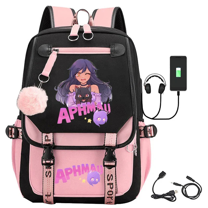 Fashion Aphmau Print Backpacks Teenage Usb Charging Rucksack