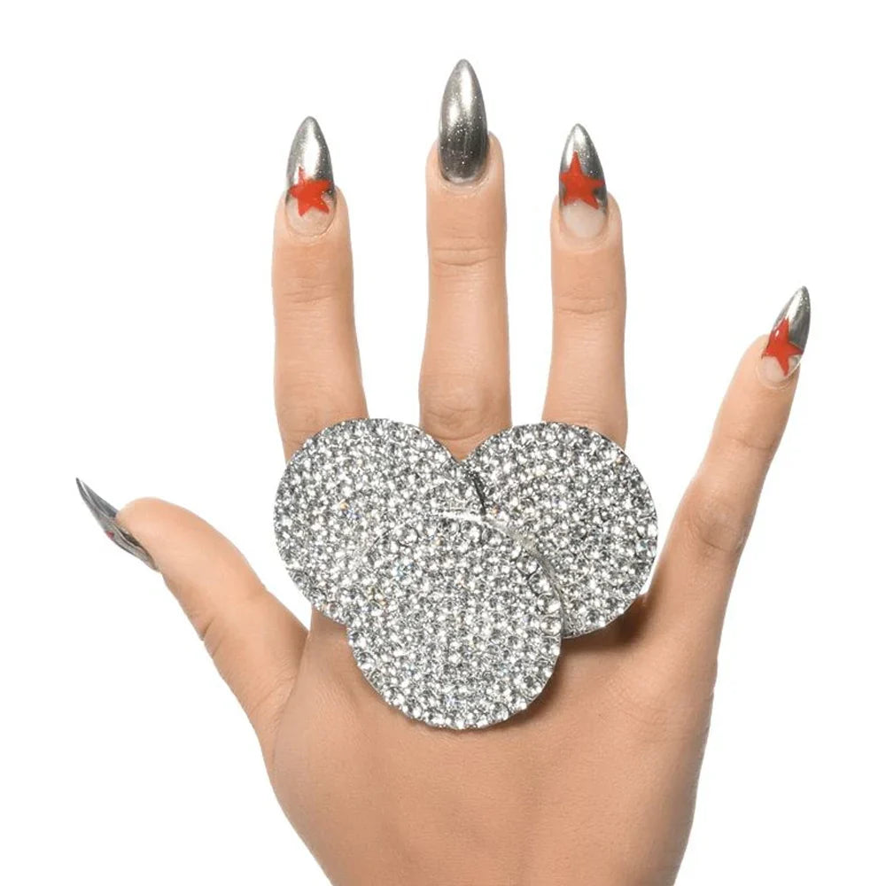 Stonefans Round Shape Exaggerate Rhinestone Rings Statement Jewelry