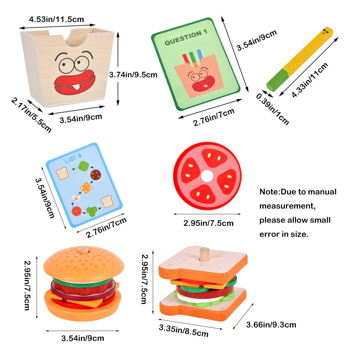 Montessori Toy For Kids,Wooden Hamburger Sandwich French Fries