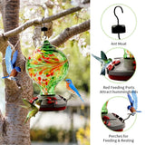 Hummingbird Feeder for Outdoors Hanging Hand Blown Glass