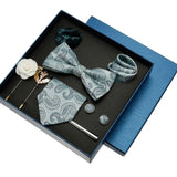 Black Mens Neck Tie Gift Set Bowtie Pocket