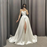 Elegant Pleats A Line Wedding Dresses Strapless Side