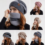 Women Knitted Scarf Soft Fleece Lined Hat Scarf