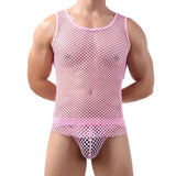 Mens Tank Tops Transparent Big Mesh Sleeveless Singlet