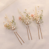 3pcs White Flower U Shaped Hairpin Pearl Elegant