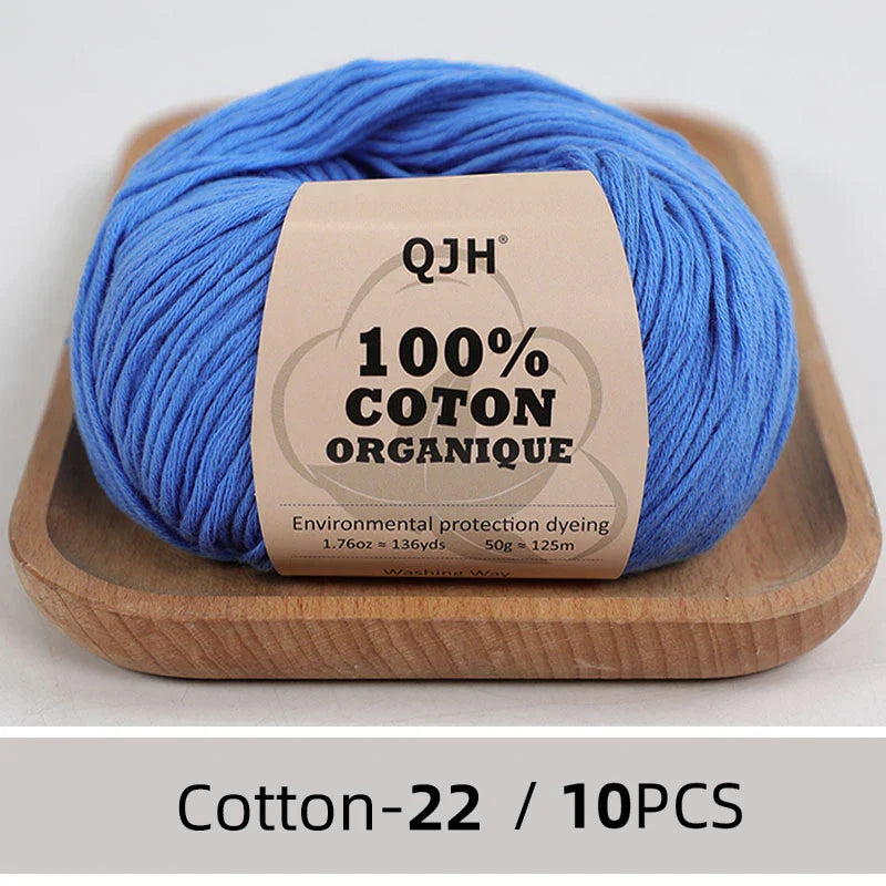 QJH 10PCS 100% Organic Cotton Yarn Pure/Mixed Color