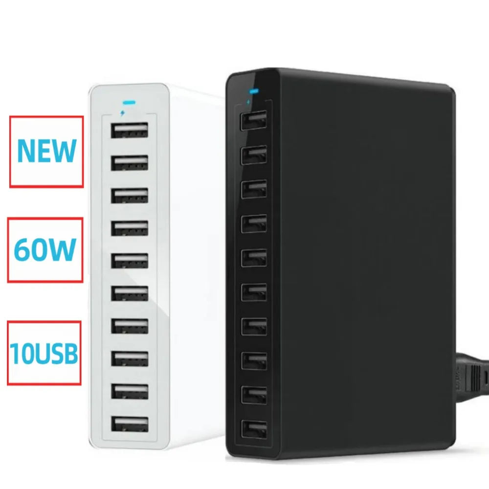 60W 10Port USB Charger for iPhone iPad Kindle
