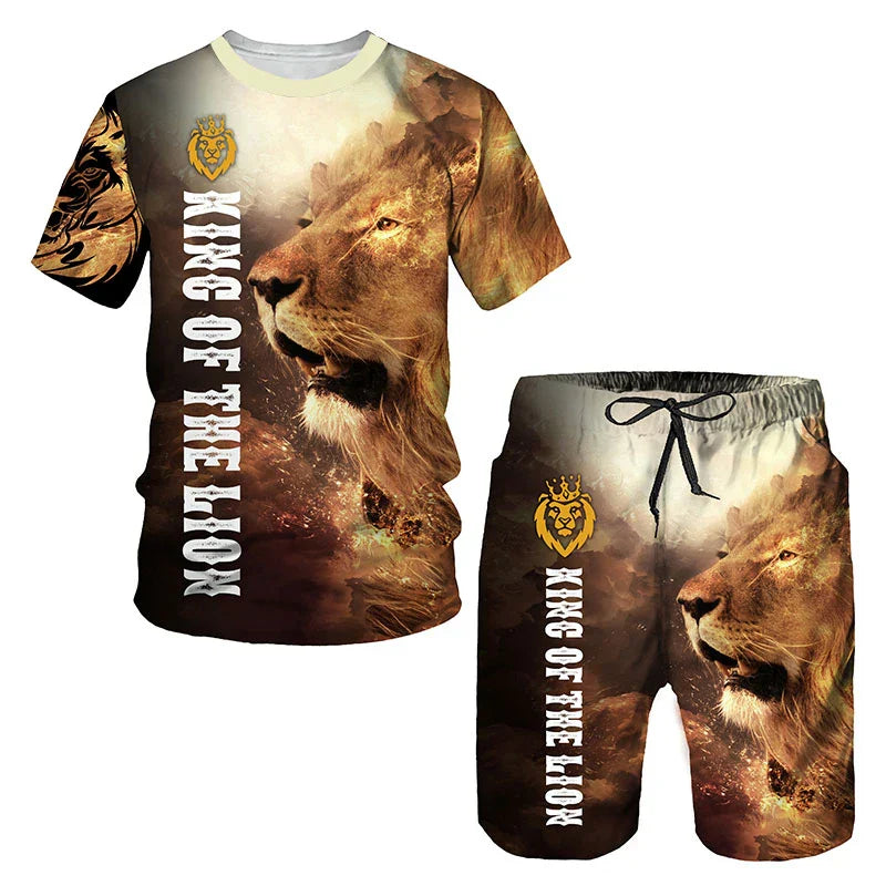 2023 Men T-shirt Set Tracksuit Training Wear Lion