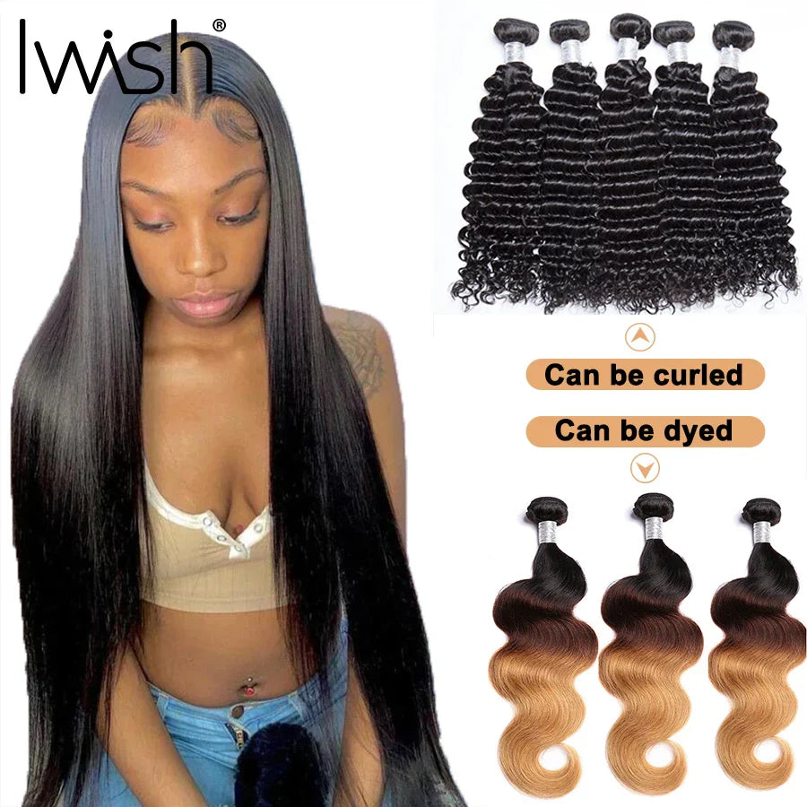 Human Hair Bundles 1/3/4 Piece Hair Extension For