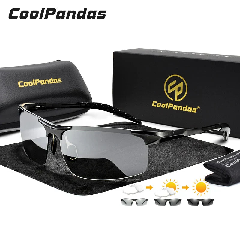 2023 Aluminum Rimless Photochromic Sunglasses Men Polarized Day