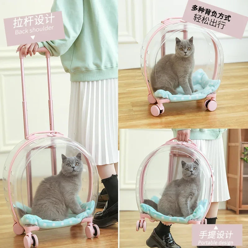 Pink Pet Carrier Trolley for Pet Travel Outdoor