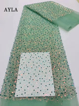 5 Yards Tulle Net African Lace Fabric Beaded