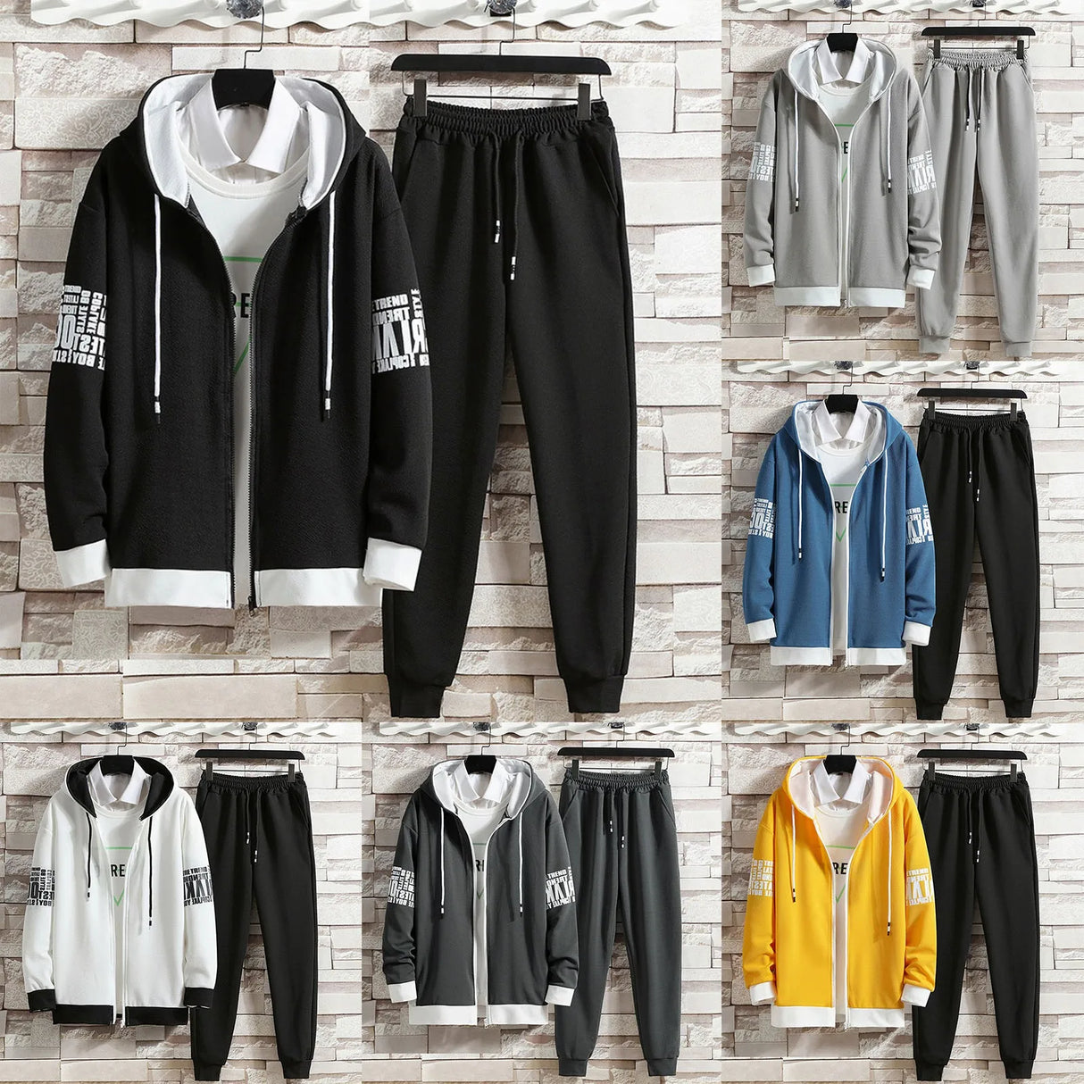 Spring Autumn Men Sets Zipper Hoodies+Pants Set Gym