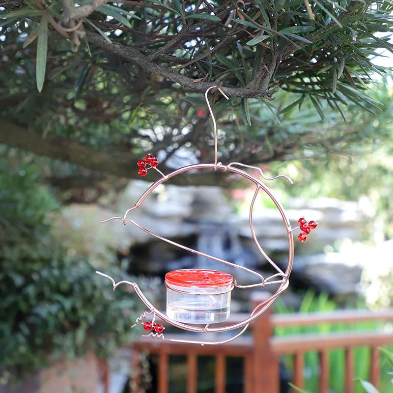 Metal Red Berries Hanging Hummingbird Feeder Detachable Bird