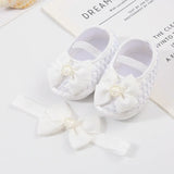 0~18M Cute Bowknot Newborn Baby Shoes Headband Set