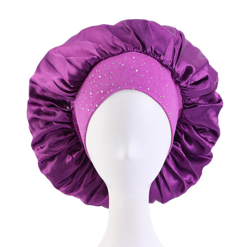 New Women Rhinestone Satin Silky Bonnet Elastic Band