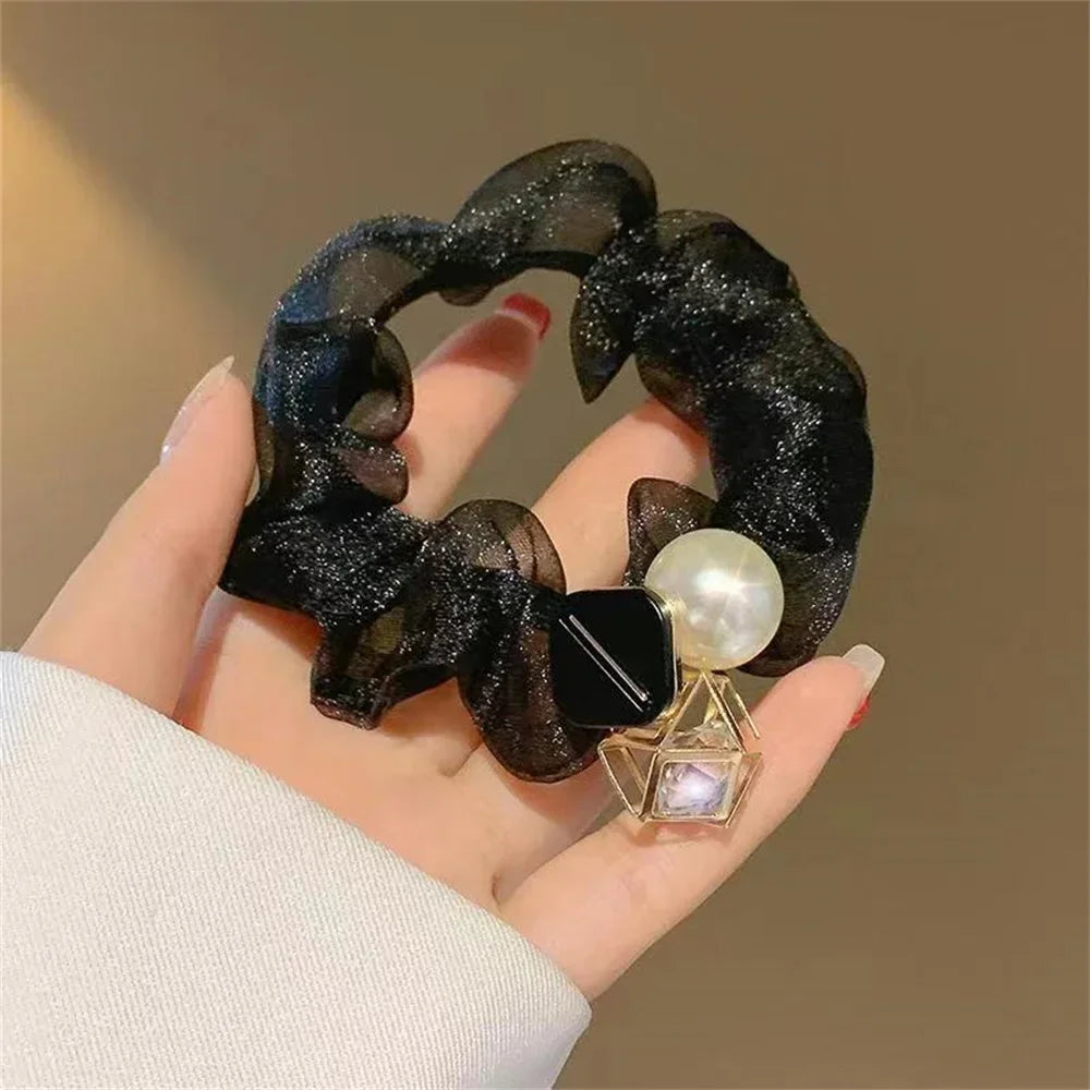 Luxury Rhinestone Pearl Hair Ties Ropes Women Girls